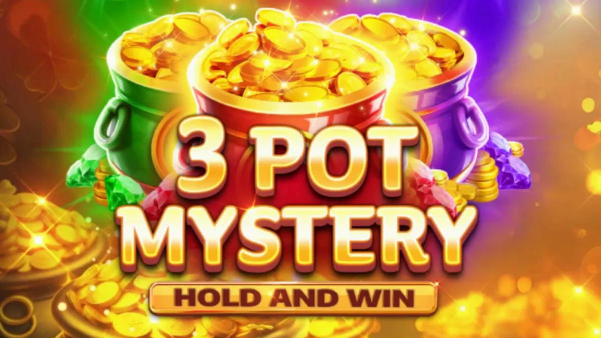 Tampilan visual slot 3 Pot Mystery Hold and Win dengan tema emas dan permata