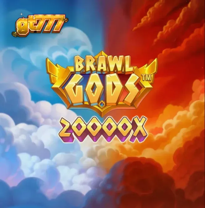 Tampilan visual slot Brawl Gods dengan desain layar terpisah antara Zeus dan Hades